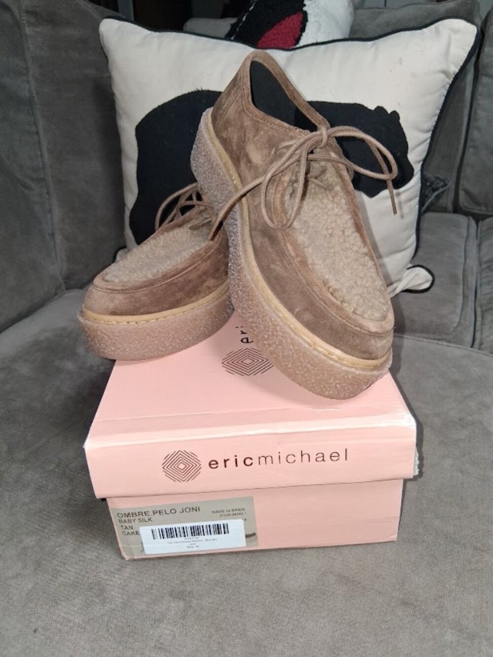 Eric Michael Brown & Tan Joni Shearling Suede Lace Up Oxford Shoes NIB